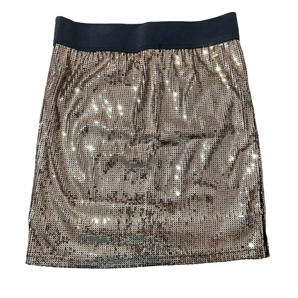 XXI Black Gold Sequin Mini Skirt Glamorous Sparkle Party Ready - Picture 1 of 5
